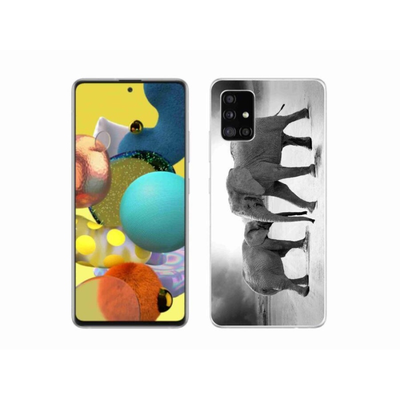 Zselés borítás mmCase Samsung Galaxy A51 5G - fekete és fehér elefántokhoz
