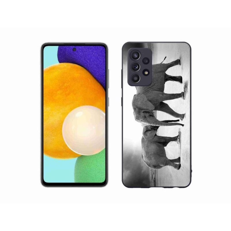Zselés borítás mmCase Samsung Galaxy A52/A52 5G - fekete és fehér elefántokhoz