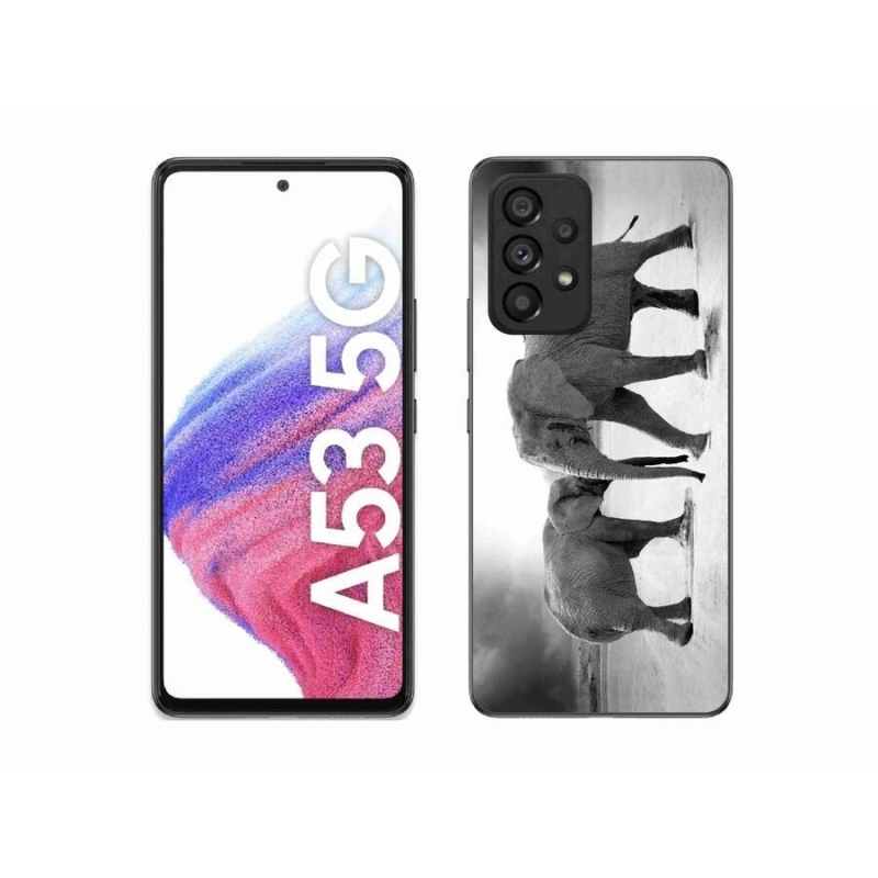 Zselés borítás mmCase Samsung Galaxy A53 5G - fekete és fehér elefántokhoz
