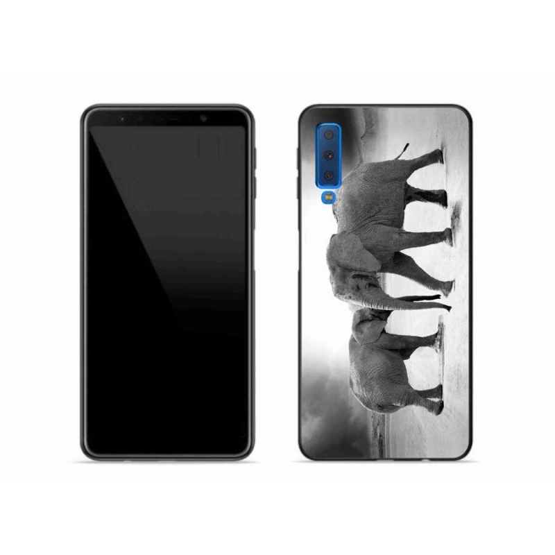 Zselés borítás mmCase Samsung Galaxy A7 (2018) - fekete-fehér elefántokhoz
