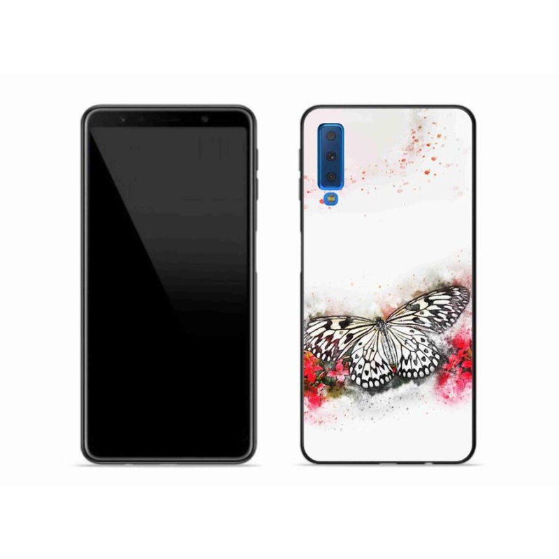 Zselés borítás mmCase Samsung Galaxy A7 (2018) - fekete-fehér pillangó