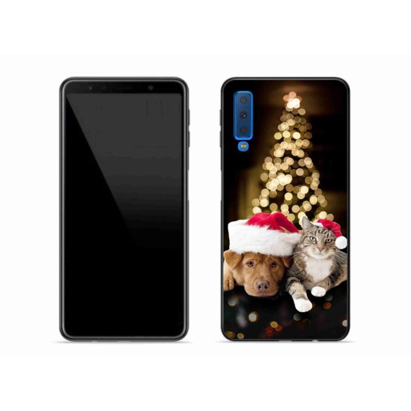 Gél borítás mmCase Samsung Galaxy A7 (2018) - Karácsonyi kutya és macska