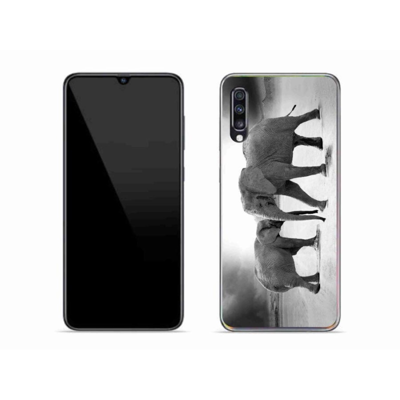 Zselés borítás mmCase Samsung Galaxy A70 készülékhez - fekete és fehér elefántok
