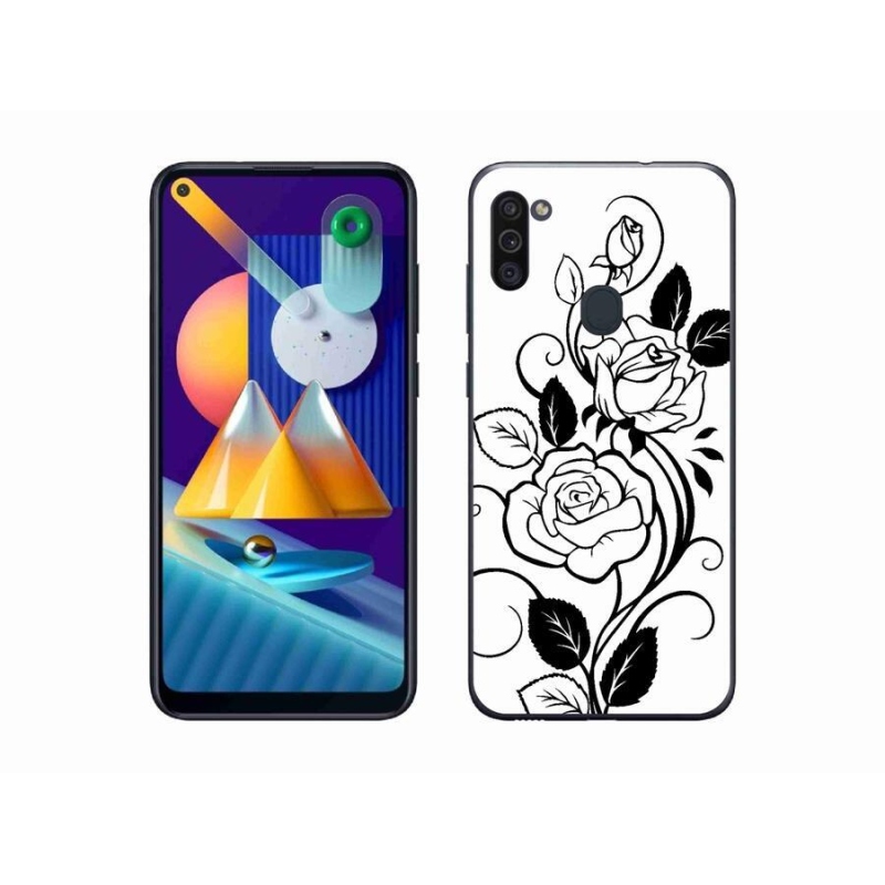 Zselés borítás mmCase Samsung Galaxy M11 készülékhez - fekete és fehér rózsa