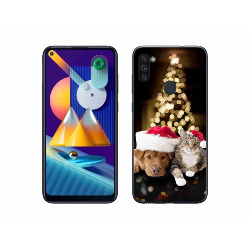 Gél borítás mmCase Samsung Galaxy M11 készülékhez - Karácsonyi kutya és macska
