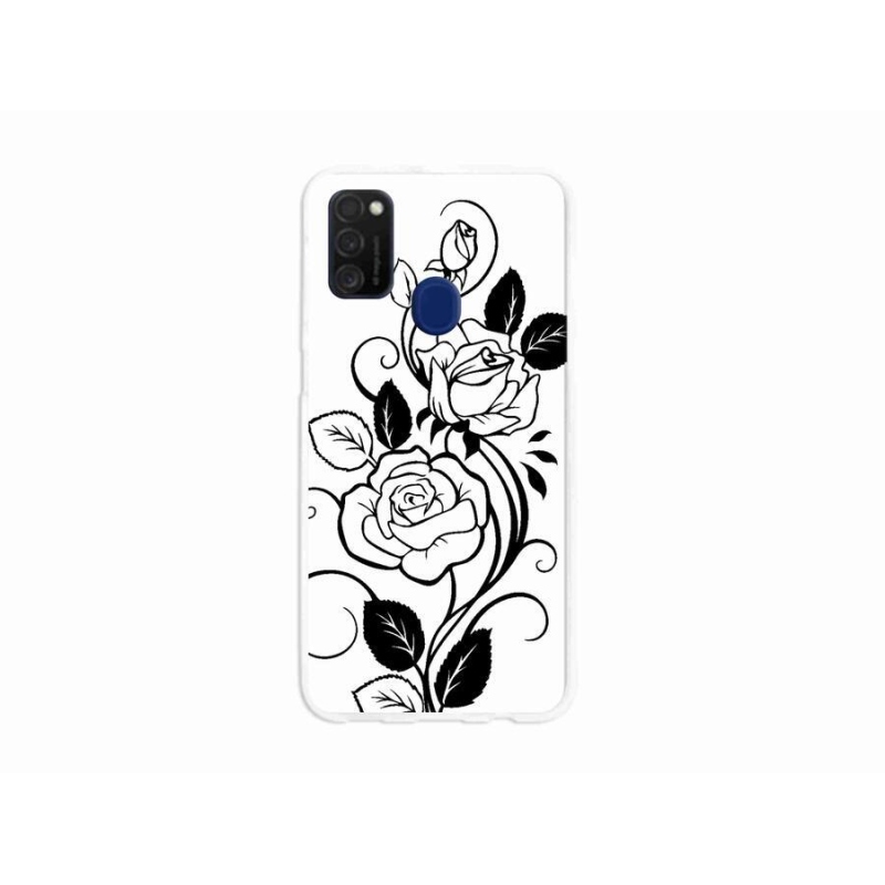 Gél borítás mmCase Samsung Galaxy M21 - fekete és fehér rózsa