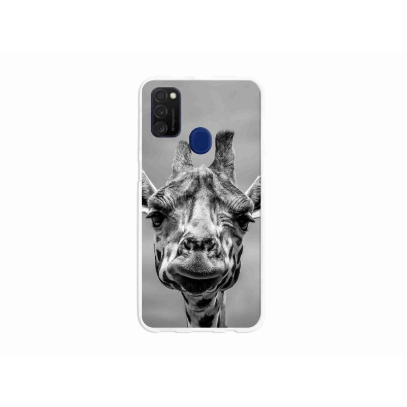 Zselés borítás mmCase Samsung Galaxy M21 készülékhez - fekete-fehér zsiráf
