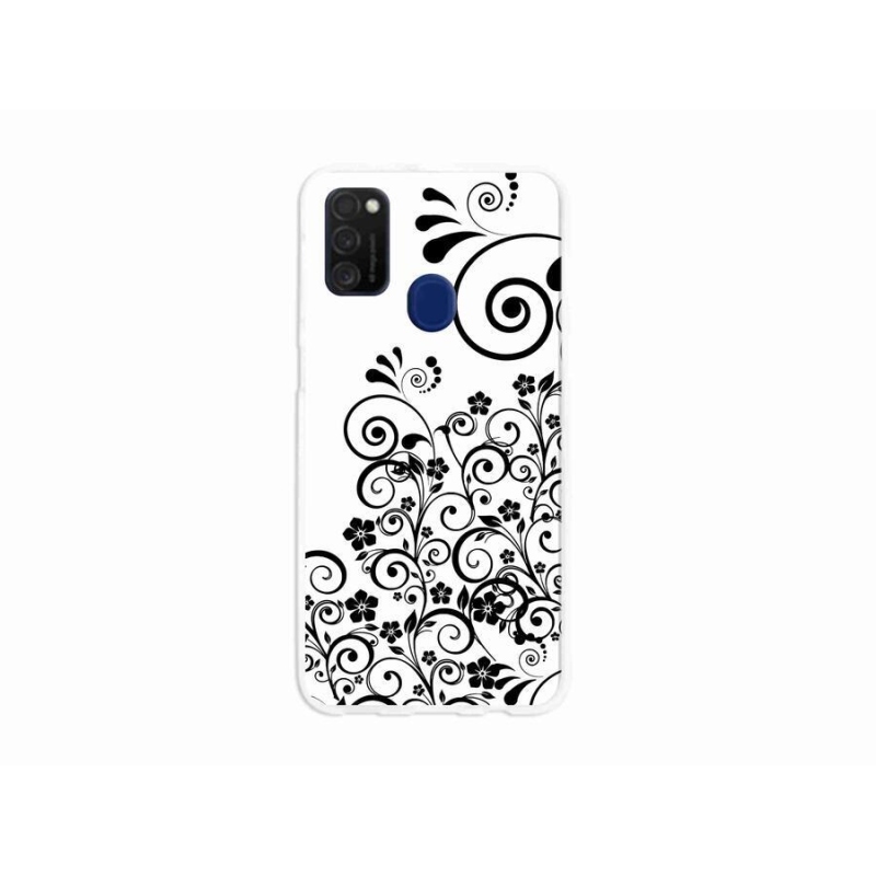 Zselés borítás mmCase Samsung Galaxy M21 készülékhez - fekete és fehér virágminták