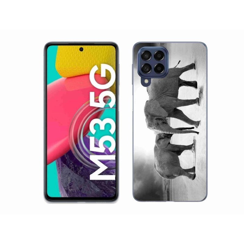 Zselés borítás mmCase Samsung Galaxy M53 5G - fekete és fehér elefántokhoz