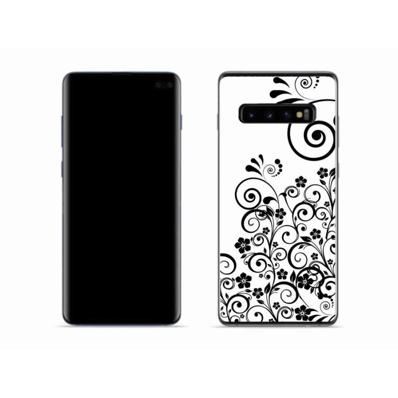Zselés borítás mmCase Samsung Galaxy S10 készülékhez - fekete-fehér virágminták