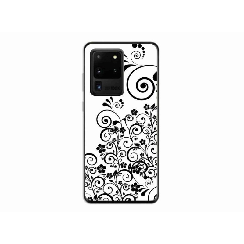Zselés borítás mmCase Samsung Galaxy S20 Ultra készülékhez - fekete és fehér virágmintás borítás