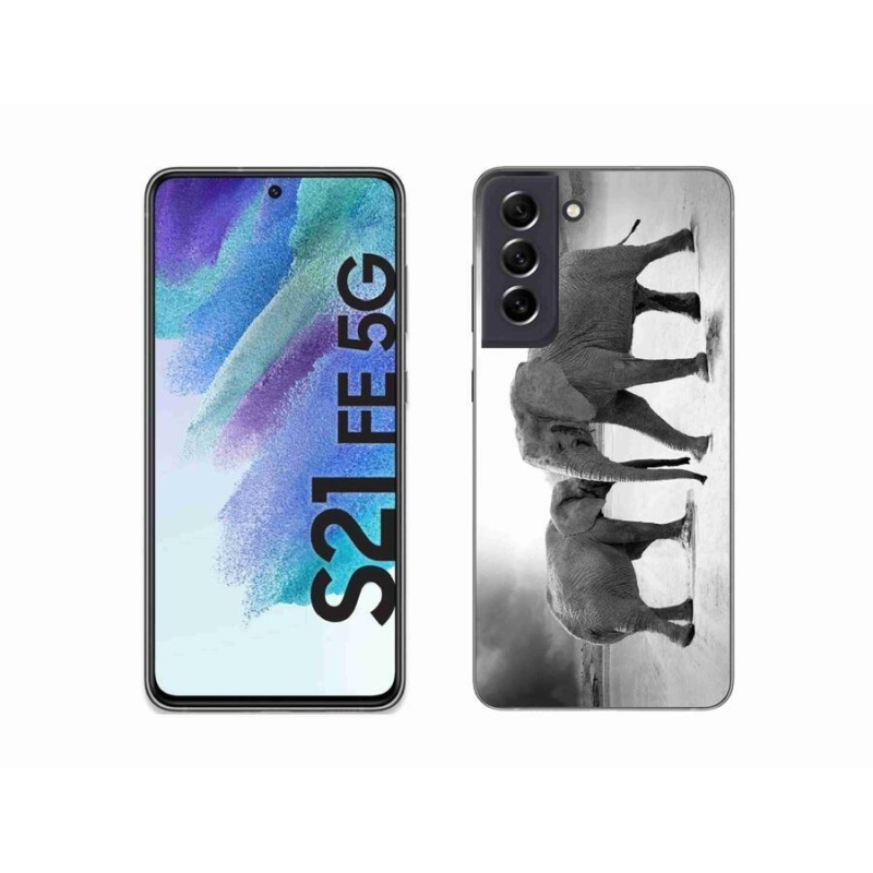 Zselés borítás mmCase Samsung Galaxy S21 FE 5G - fekete-fehér elefántokhoz