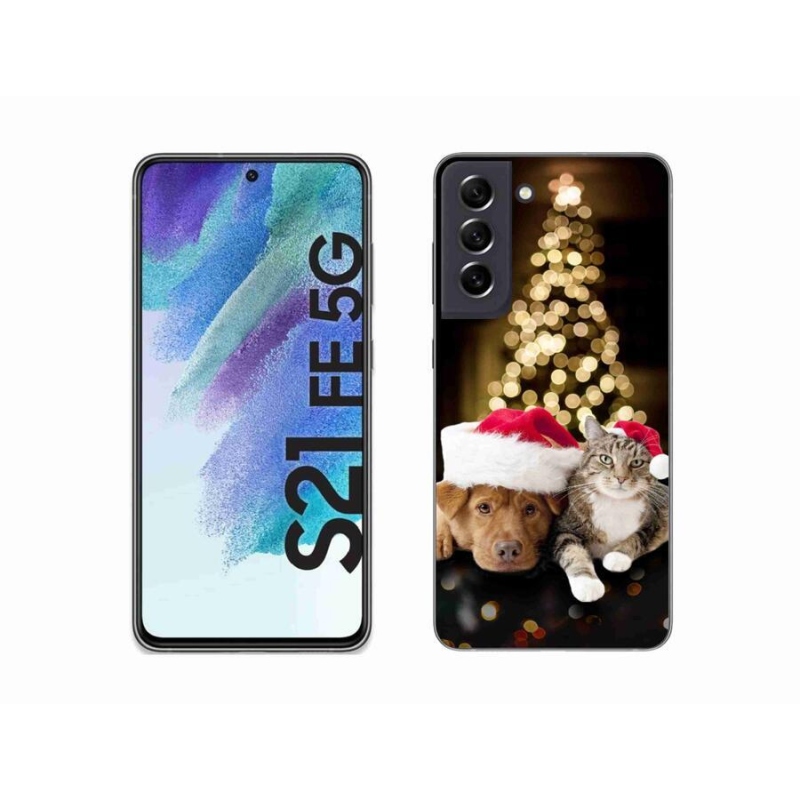 Gél borítás mmCase Samsung Galaxy S21 FE 5G - Karácsonyi kutya és macska