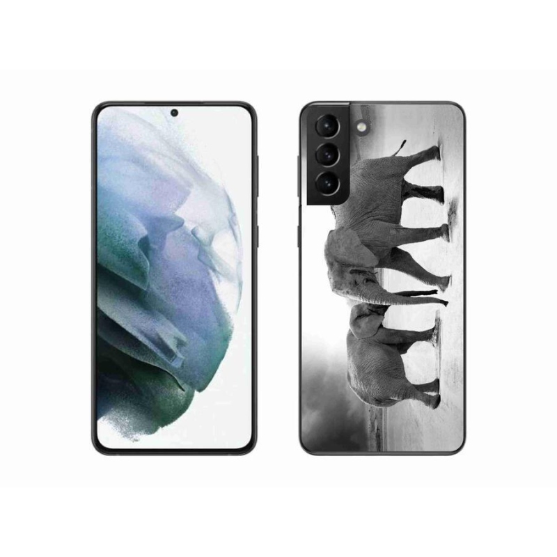 Gél borítás mmCase Samsung Galaxy S21 Plus készülékhez - fekete és fehér elefántok