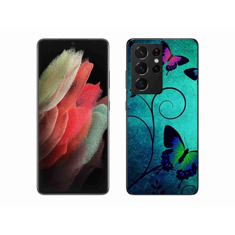 Zselés borítás mmCase Samsung Galaxy S21 Ultra 5G - színes pillangókhoz