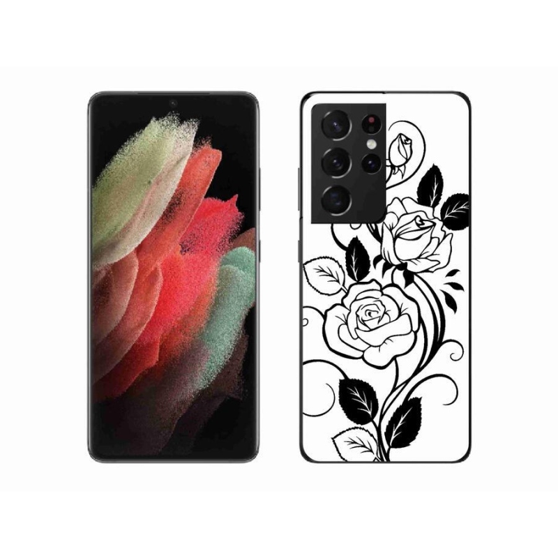 Zselés borítás mmCase Samsung Galaxy S21 Ultra 5G - fekete és fehér rózsa