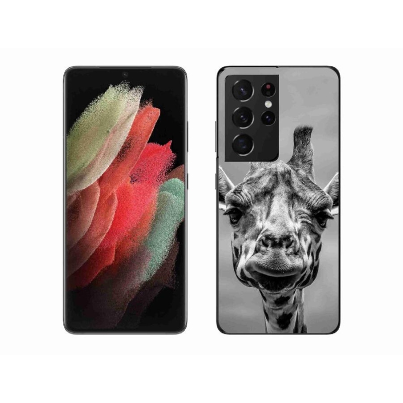 Zselés borítás mmCase Samsung Galaxy S21 Ultra 5G - fekete-fehér zsiráfhoz