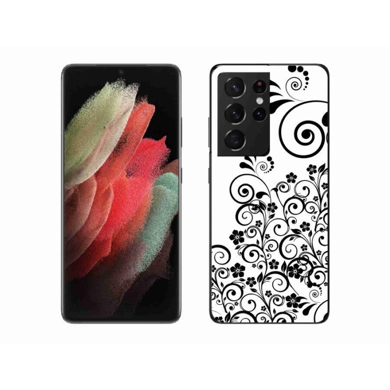 Zselés borítás mmCase Samsung Galaxy S21 Ultra 5G - fekete és fehér virágmintás borítás Samsung Galaxy S21 Ultra 5G-hez