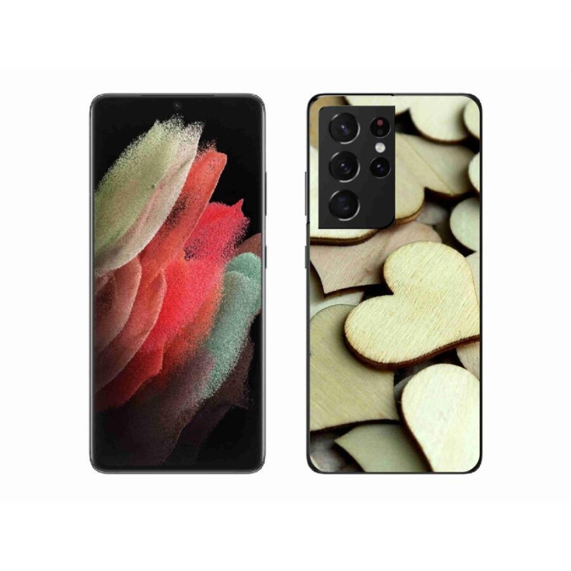 Zselés borítás mmCase Samsung Galaxy S21 Ultra 5G - fából készült szívek