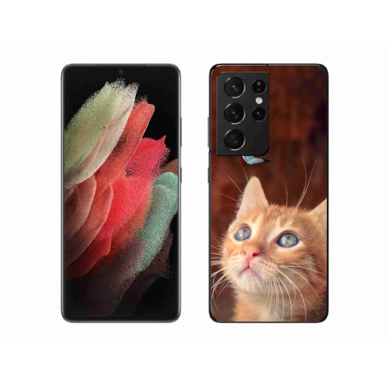 Gél borító mmCase Samsung Galaxy S21 Ultra 5G - pillangó és cica - Samsung Galaxy S21 Ultra 5G számára