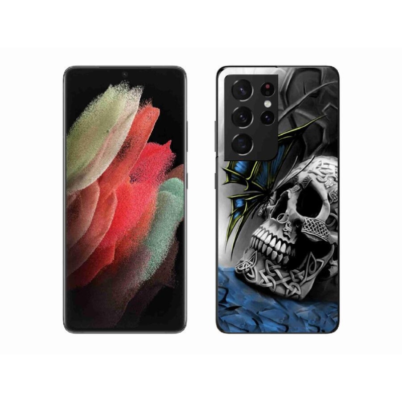 Gél borító mmCase Samsung Galaxy S21 Ultra 5G - pillangó és koponya - Samsung Galaxy S21 Ultra 5G számára