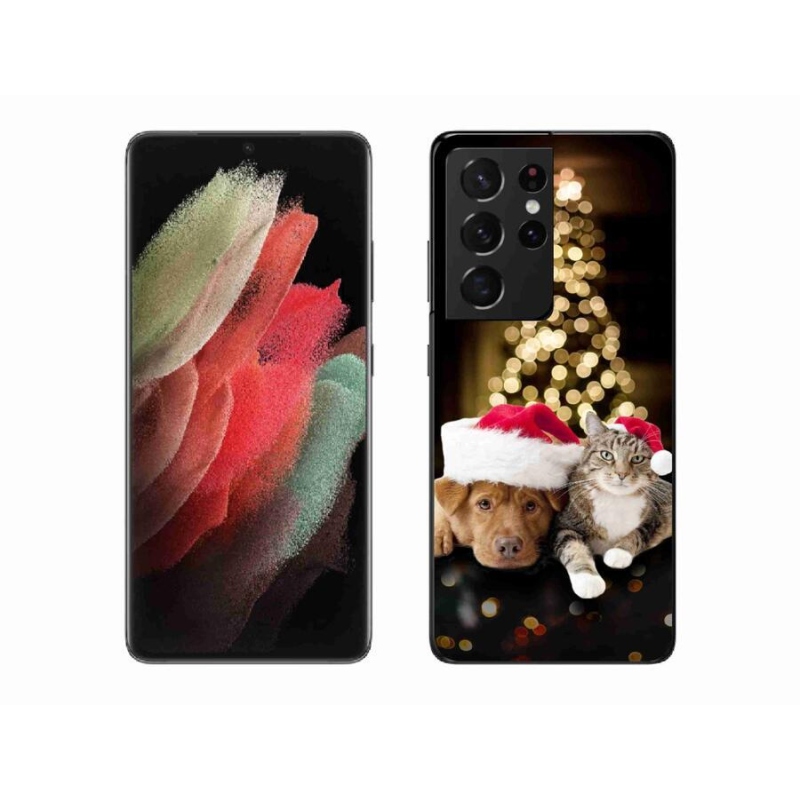 Gél borítás mmCase Samsung Galaxy S21 Ultra 5G - Karácsonyi kutya és macska