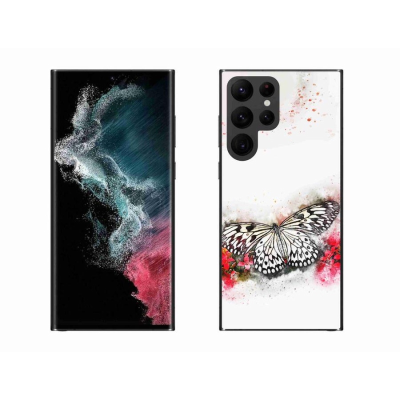 Zselés borítás mmCase Samsung Galaxy S22 Ultra 5G - fekete-fehér pillangóhoz
