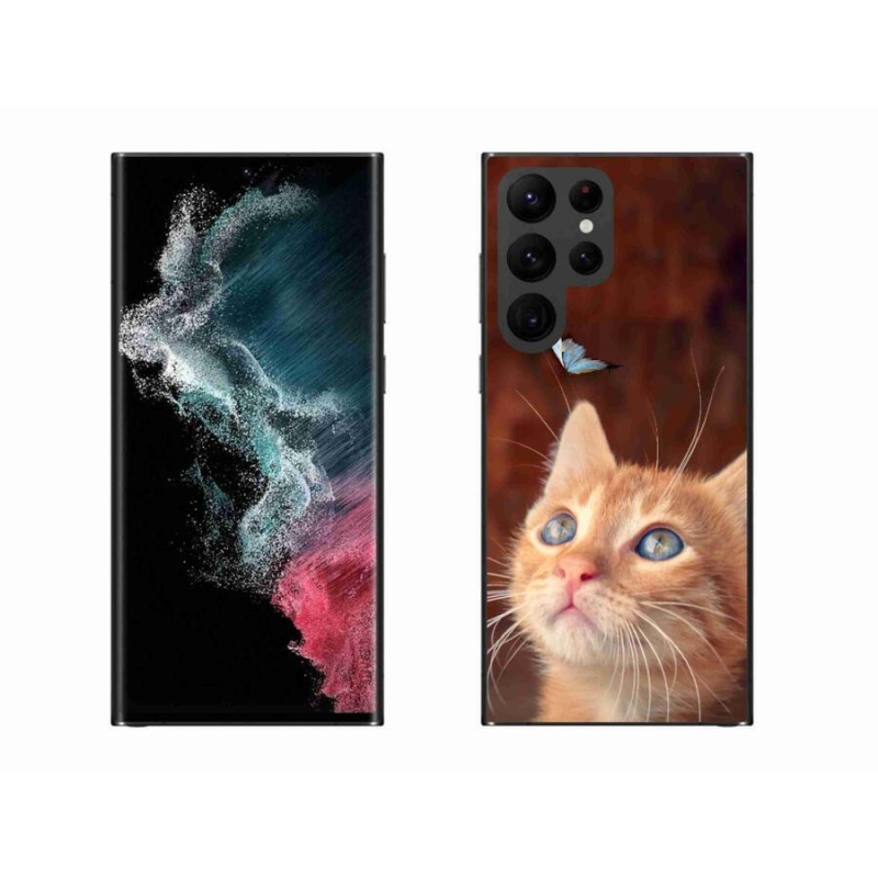 Gél borító mmCase Samsung Galaxy S22 Ultra 5G - pillangó és cica - Samsung Galaxy S22 Ultra 5G számára