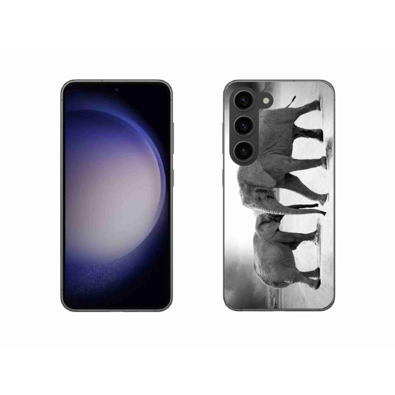 Zselés borítás mmCase Samsung Galaxy S23 5G - fekete és fehér elefántokhoz