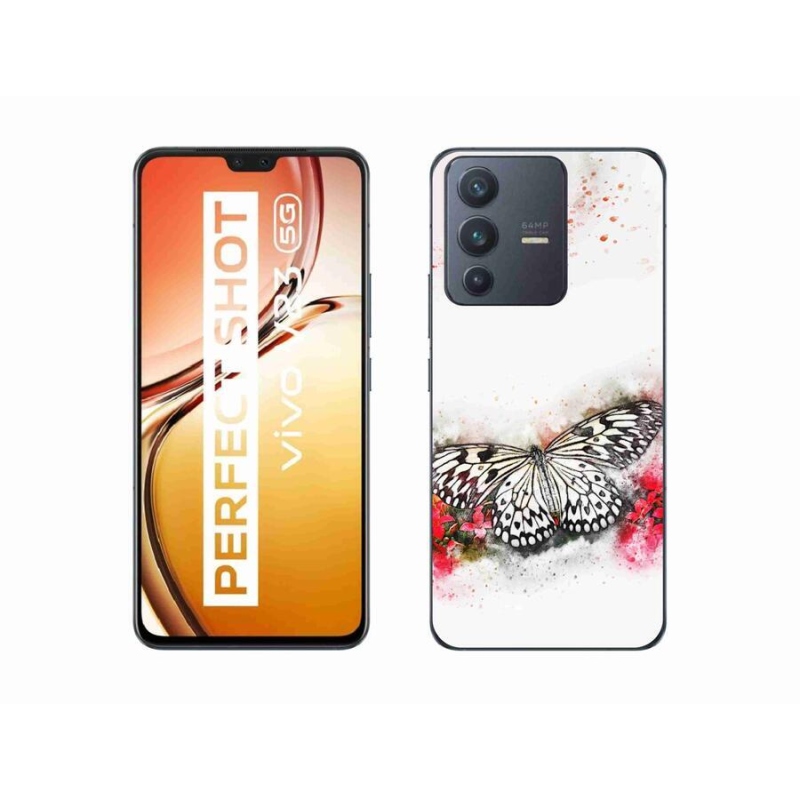 Gél borítás mmCase a Vivo V23 5G készülékhez - fekete-fehér pillangó
