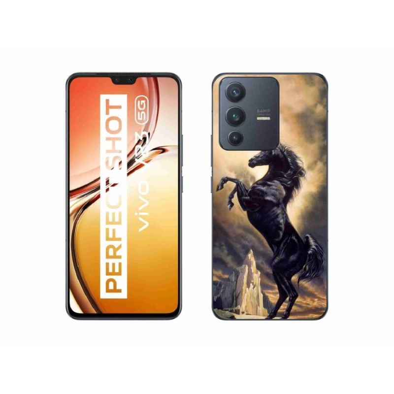 Gél borító mmCase a Vivo V23 5G készülékhez - fekete rajzfilm ló