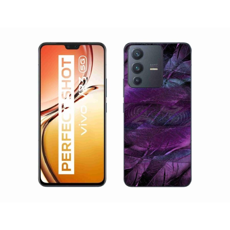 Gél borítás mmCase a Vivo V23 5G készülékhez - lila tollak