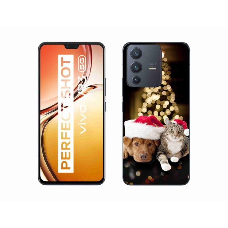 Gél borító mmCase a Vivo V23 5G készülékhez - Karácsonyi kutya és macska