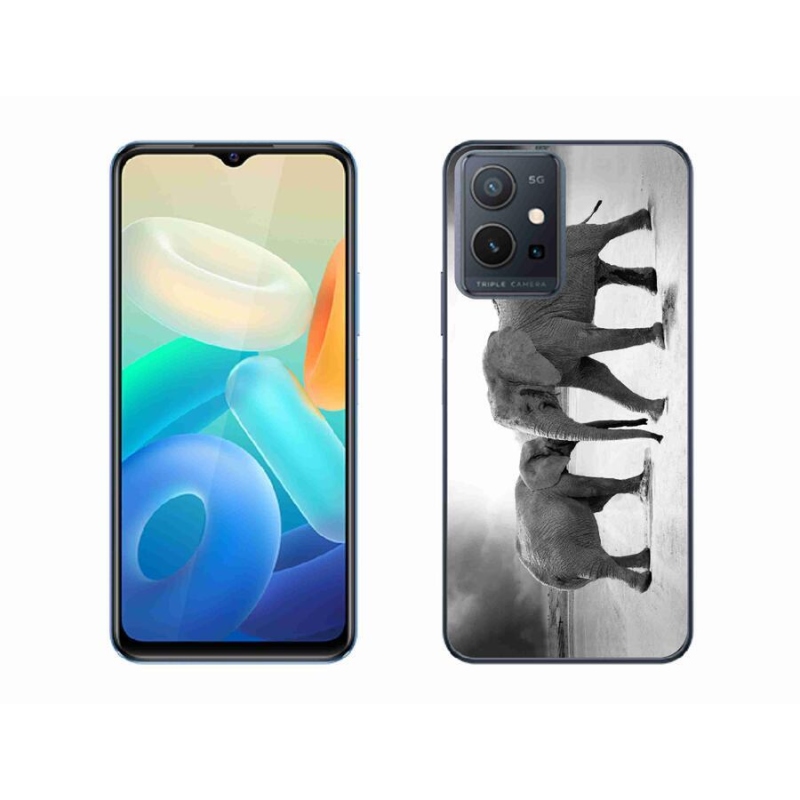 Gél borító mmCase a Vivo Y55 5G-hez - fekete és fehér elefántok