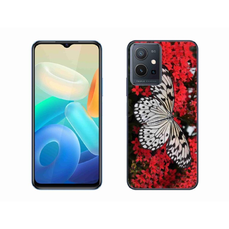 Zselés borítás mmCase a Vivo Y55 5G készülékhez - fekete-fehér pillangó 1