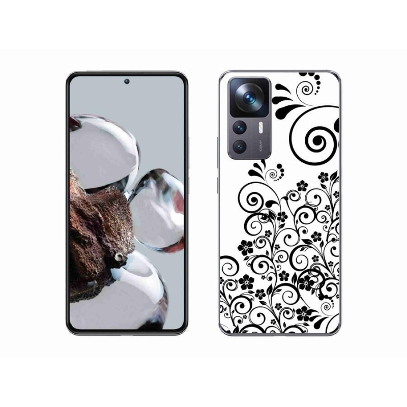 Gél borítás mmCase a Xiaomi 12T Pro számára - fekete és fehér virágminták