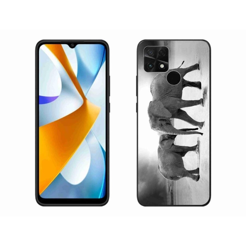 Gél borítás mmCase a Xiaomi Poco C40 készülékhez - fekete és fehér elefántok