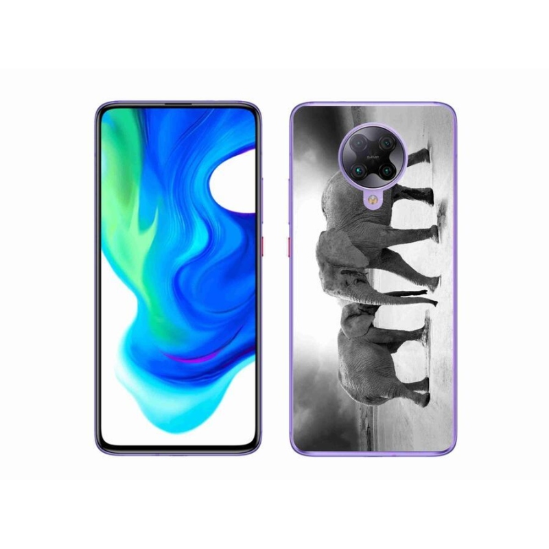 Gél borítás mmCase a Xiaomi Poco F2 Pro számára - fekete és fehér elefántok