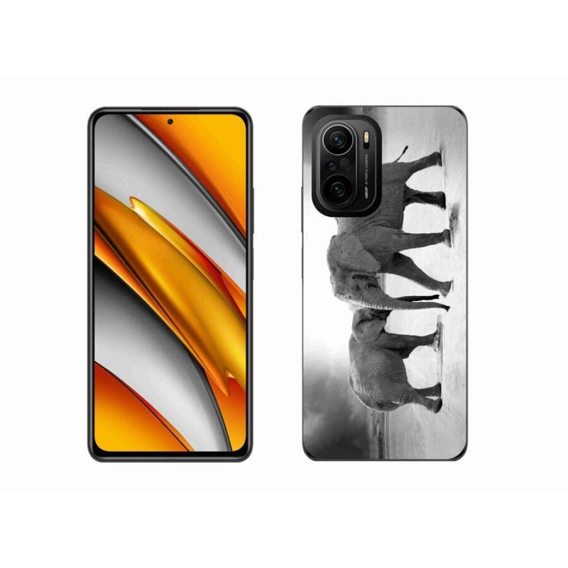 Gél borítás mmCase a Xiaomi Poco F3-hoz - fekete és fehér elefántok