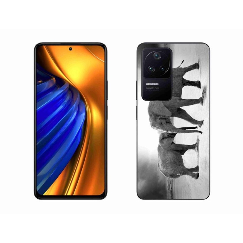 Gél borítás mmCase a Xiaomi Poco F4-hez - fekete és fehér elefántok