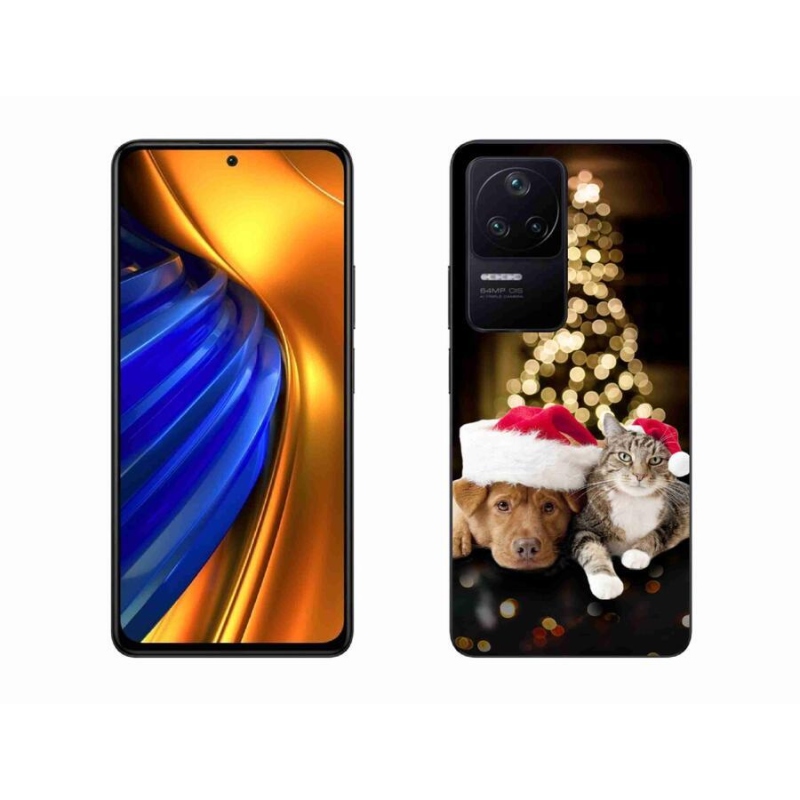 Gél borító mmCase a Xiaomi Poco F4-hez - Karácsonyi kutya és macska