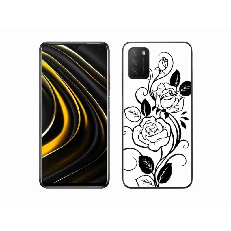 Gél borítás mmCase a Xiaomi Poco M3-hoz - fekete és fehér rózsa