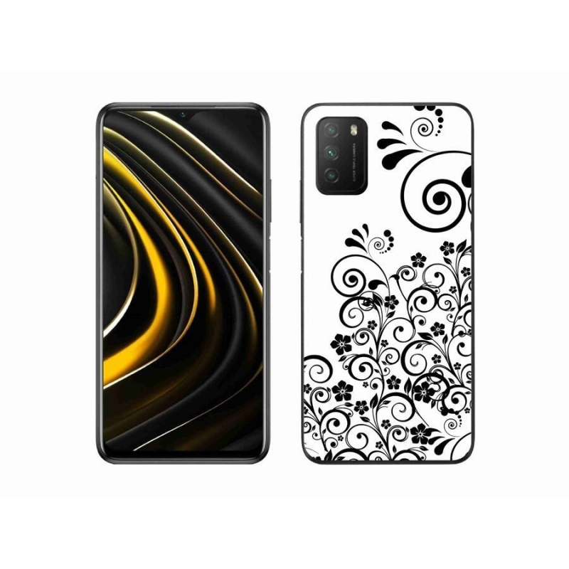 Gél borítás mmCase a Xiaomi Poco M3-hoz - fekete és fehér virágmintás