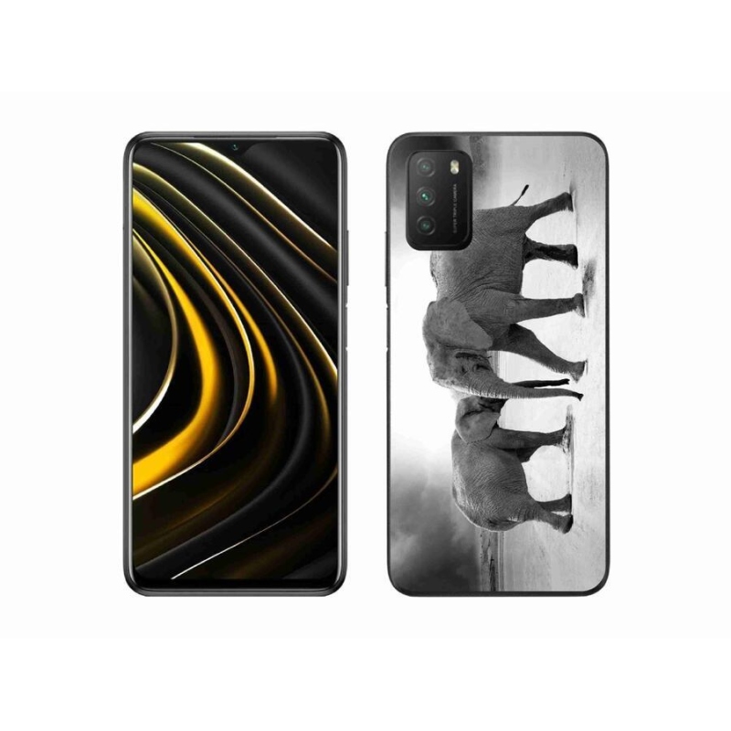 Gél borítás mmCase a Xiaomi Poco M3-hoz - fekete és fehér elefántok