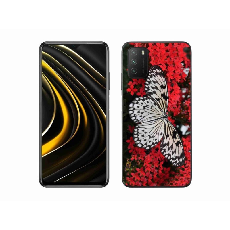 Gél borítás mmCase a Xiaomi Poco M3-hoz - fekete és fehér pillangó 1