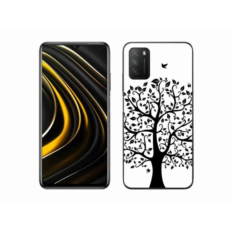 Gél borítás mmCase a Xiaomi Poco M3-hoz - fekete és fehér fa