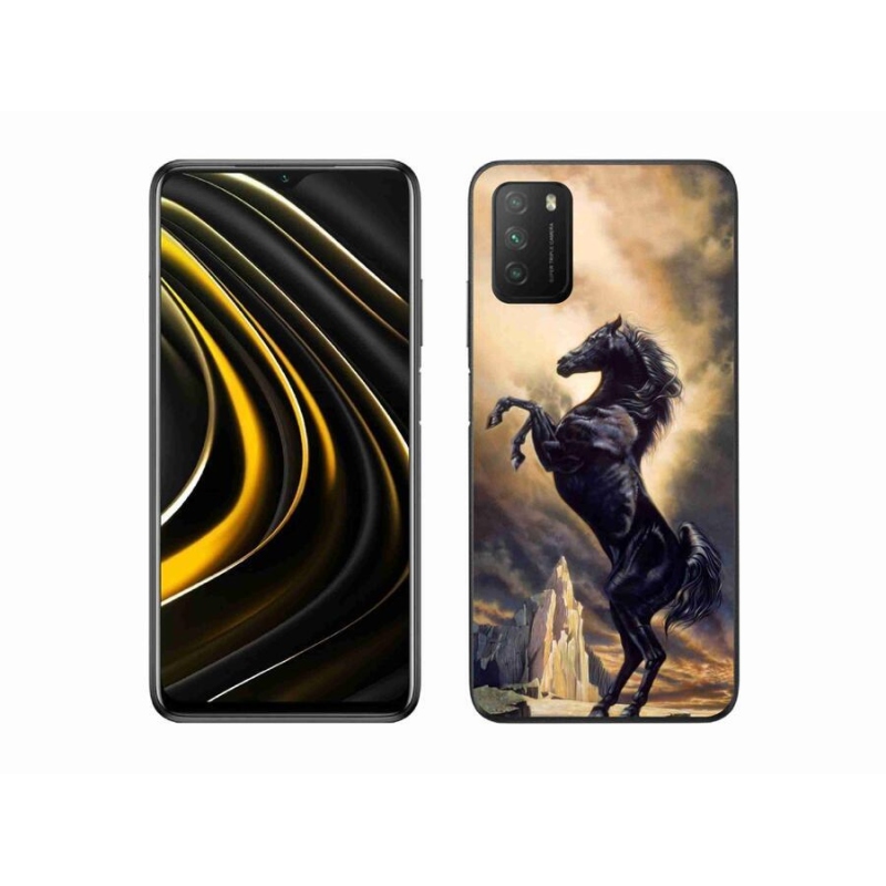 Gél borítás mmCase a Xiaomi Poco M3-hoz - fekete rajzfilm ló
