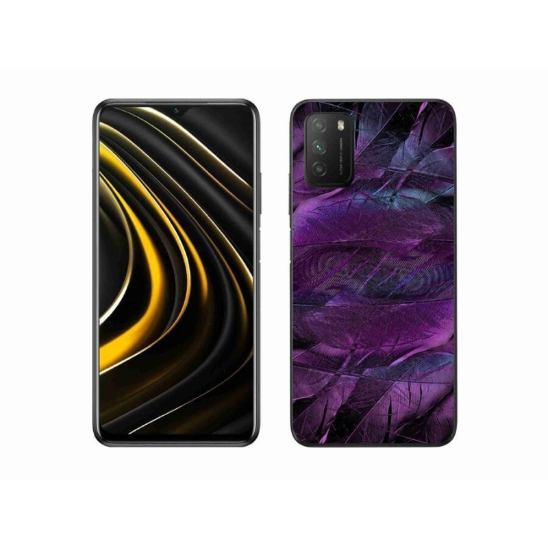 Gél borítás mmCase a Xiaomi Poco M3-hoz - lila tollak