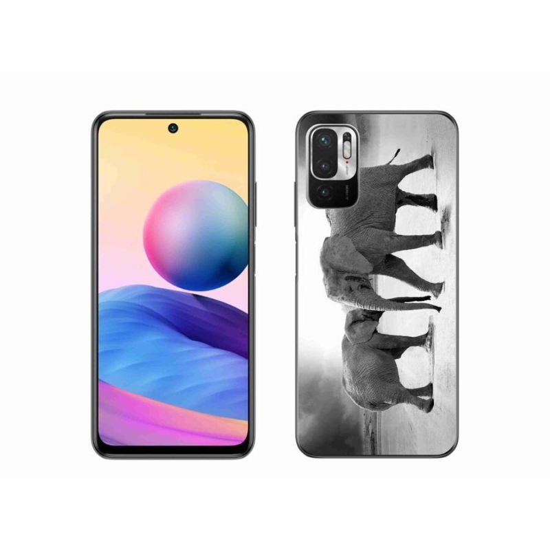 Gél borítás mmCase a Xiaomi Poco M3 Pro/5G számára - fekete és fehér elefántok