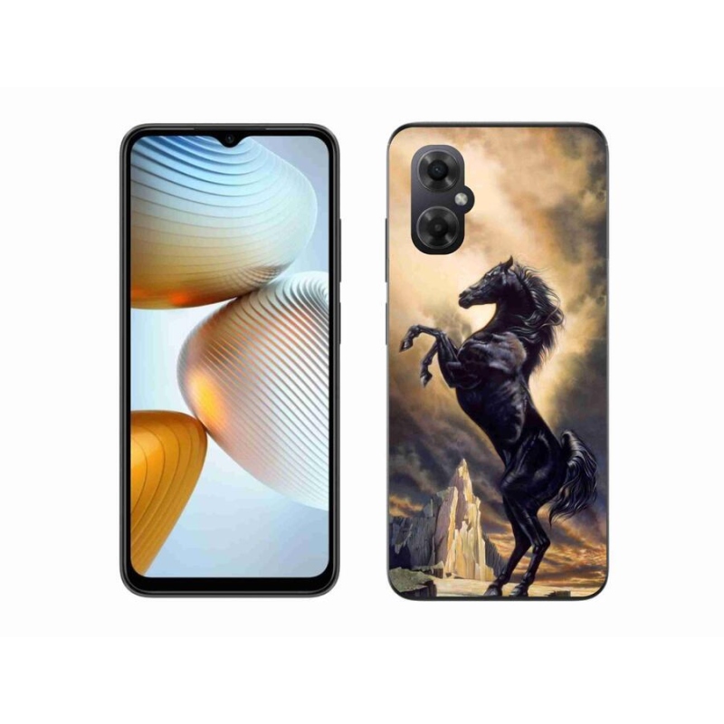 Gél borítás mmCase a Xiaomi Poco M4 5G számára - fekete rajzfilm ló